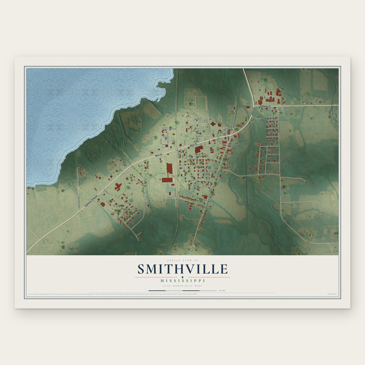 Smithville, Mississippi map print, the full design