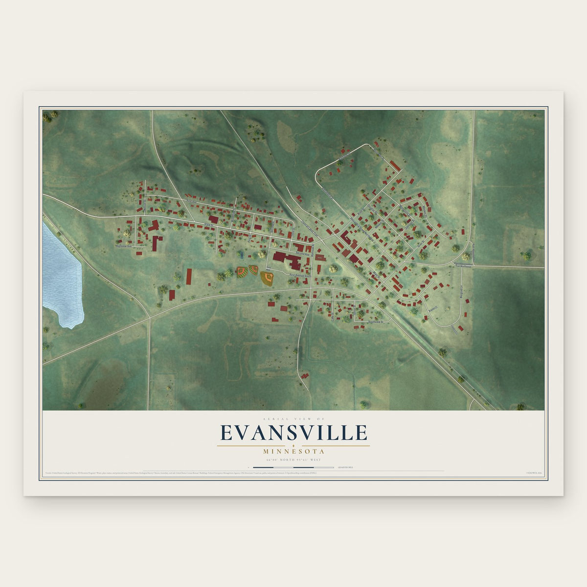 Evansville, Minnesota map print, the full design