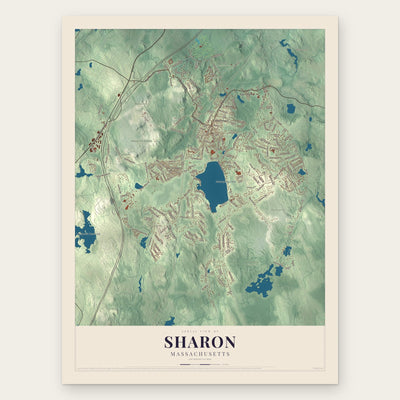Sharon, Massachusetts map print, the full design