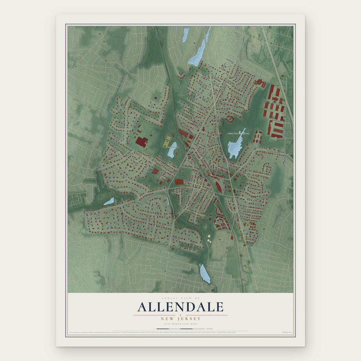Allendale, New Jersey map print, the full design