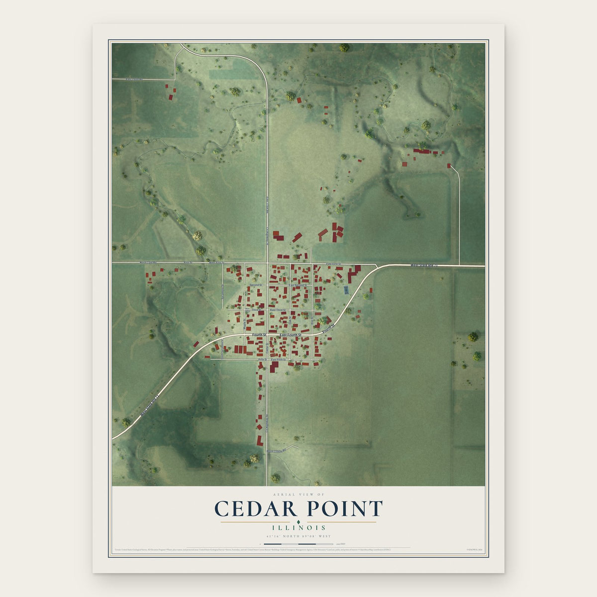 Cedar Point, Illinois map print, the full design