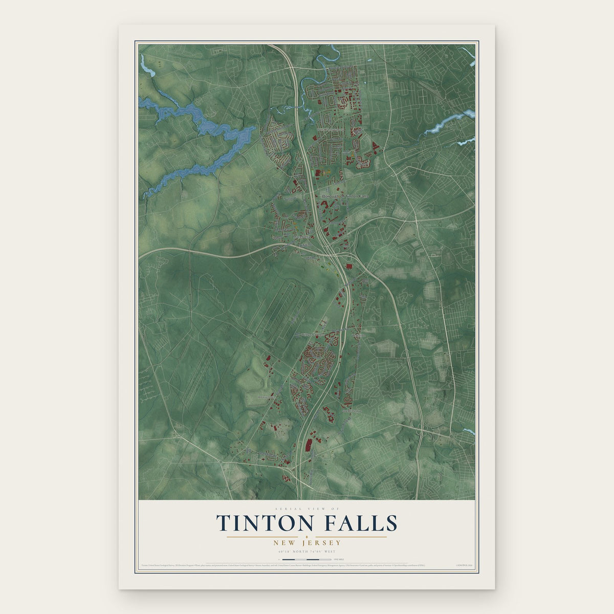 Tinton Falls, New Jersey map print, the full design