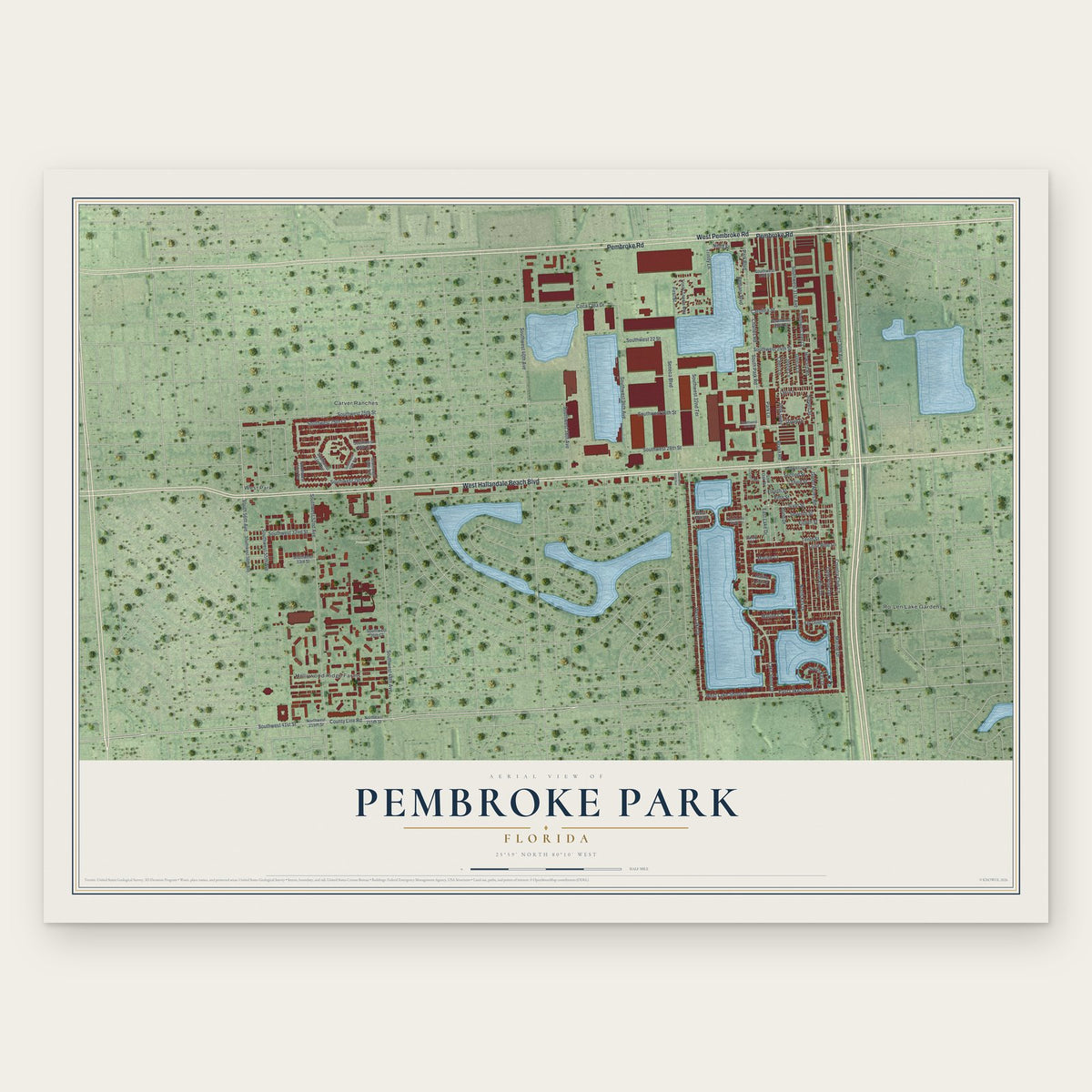 Pembroke Park, Florida map print, the full design