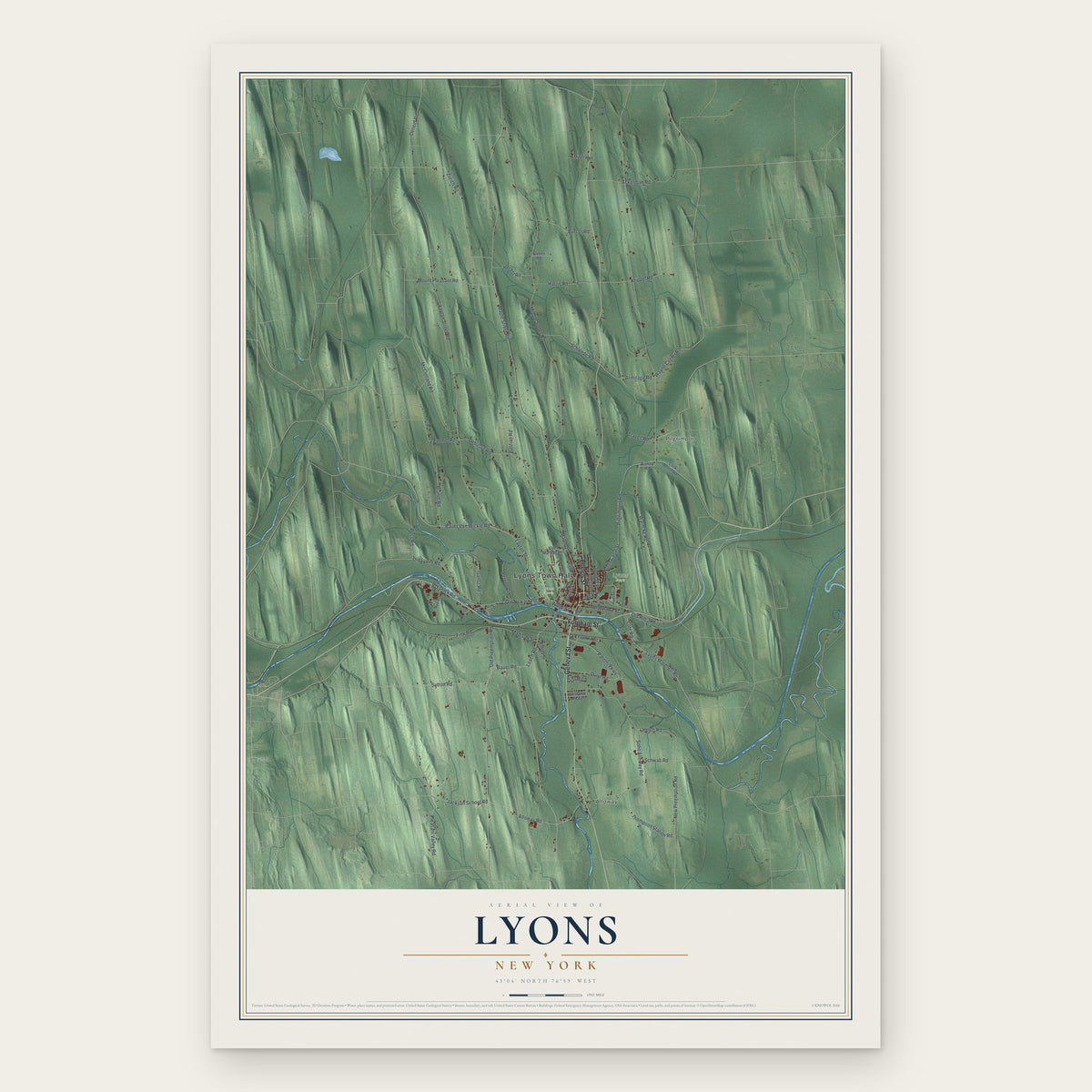 Lyons, New York map print, the full design