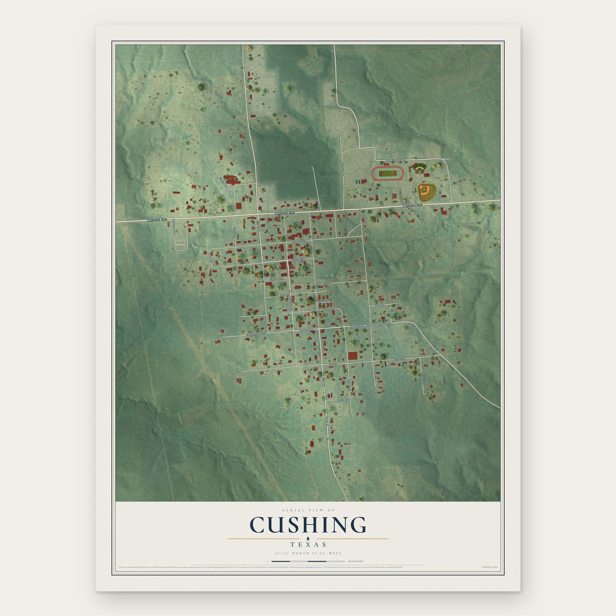 Cushing, Texas map print, the full design