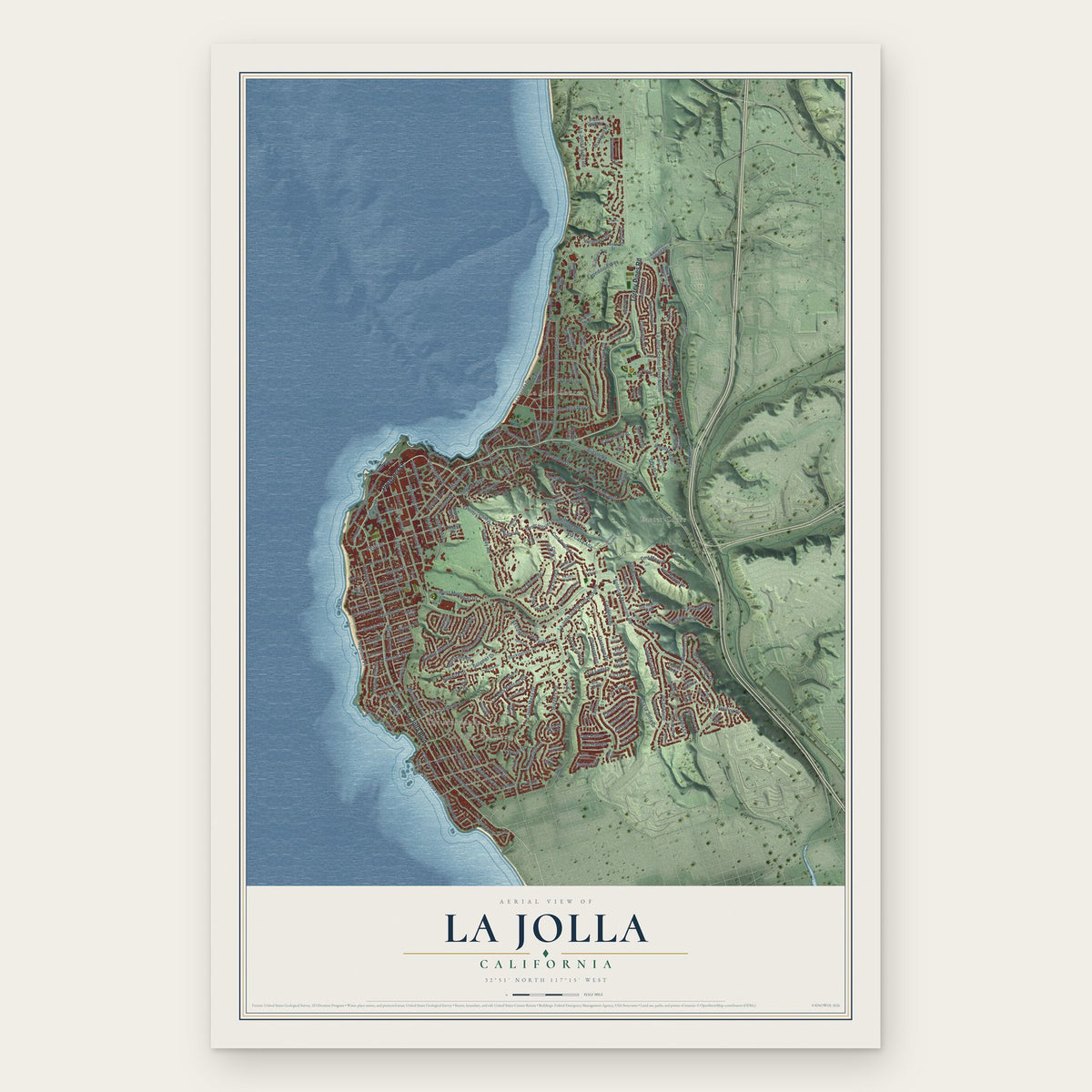La Jolla, California map print, the full design