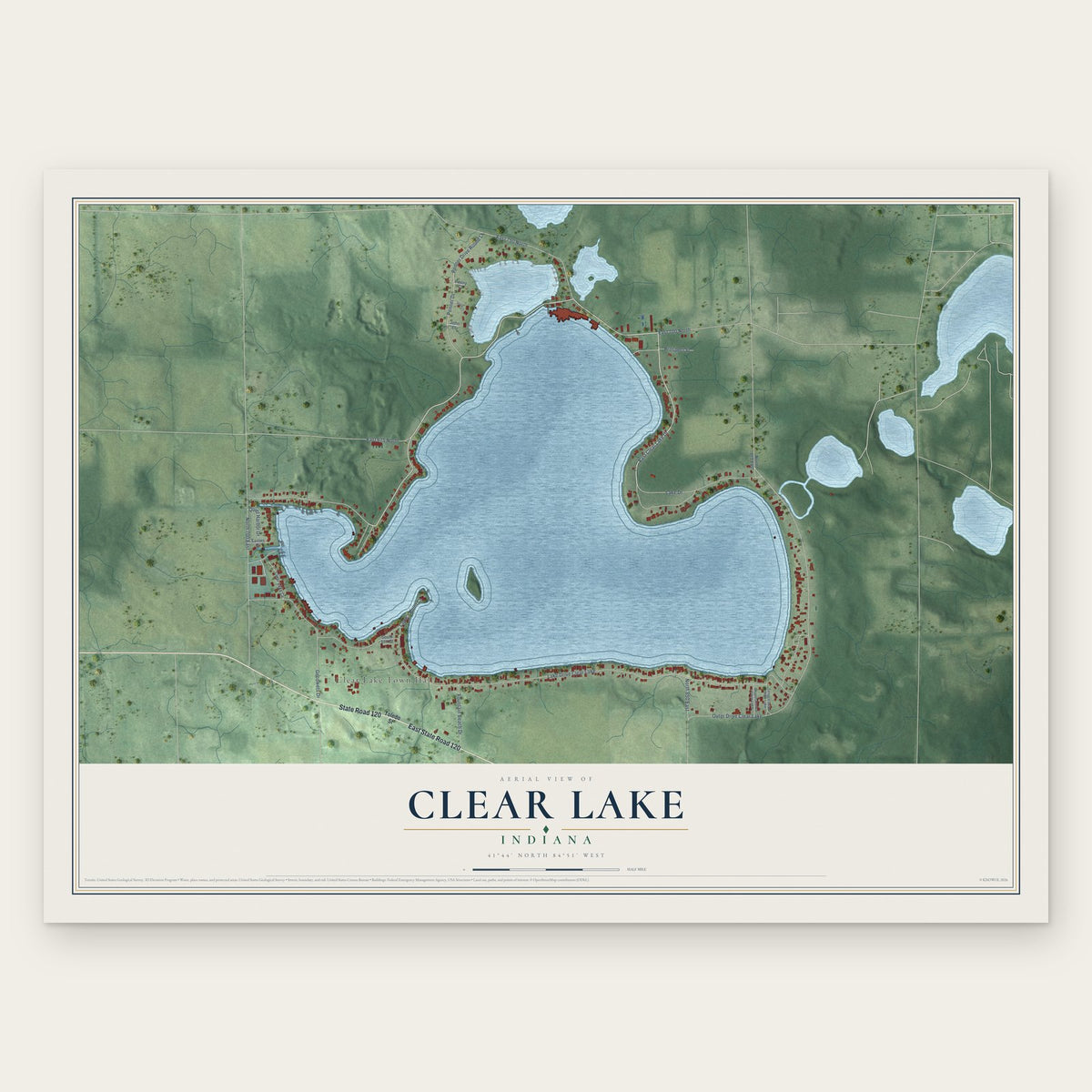 Clear Lake, Indiana map print, the full design