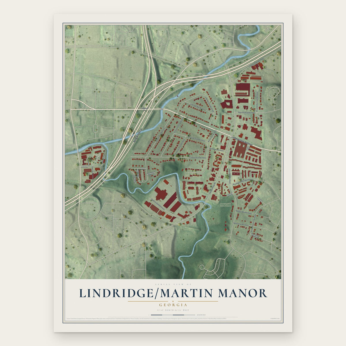 Lindridge-Martin Manor, Georgia map print, the full design