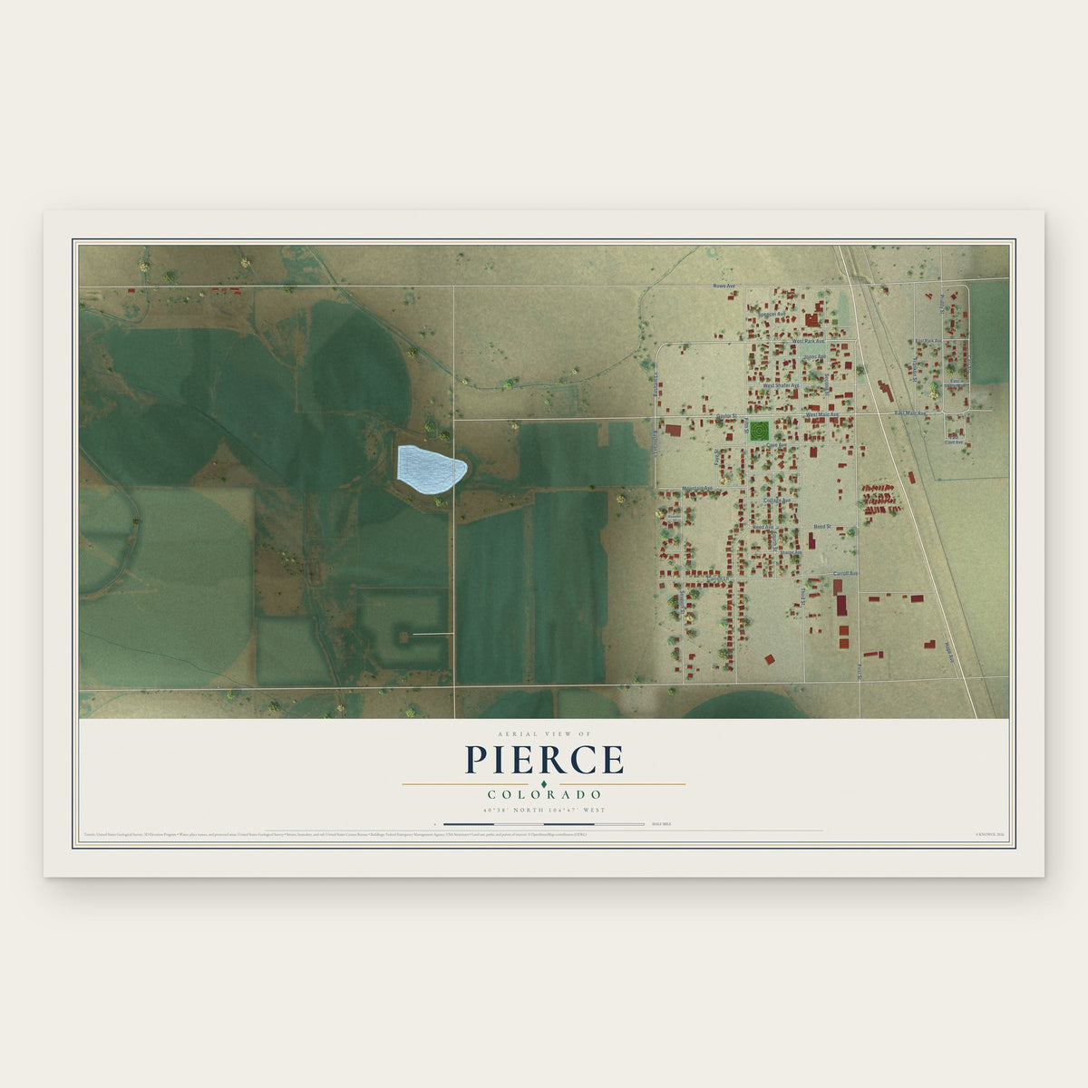 Pierce, Colorado map print, the full design