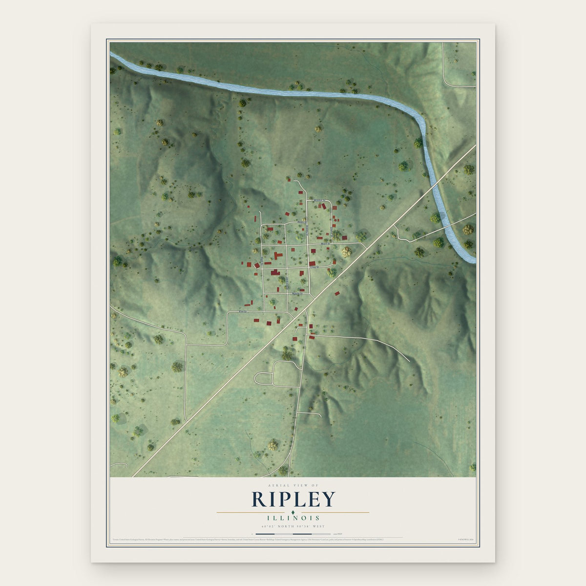 Ripley, Illinois map print, the full design