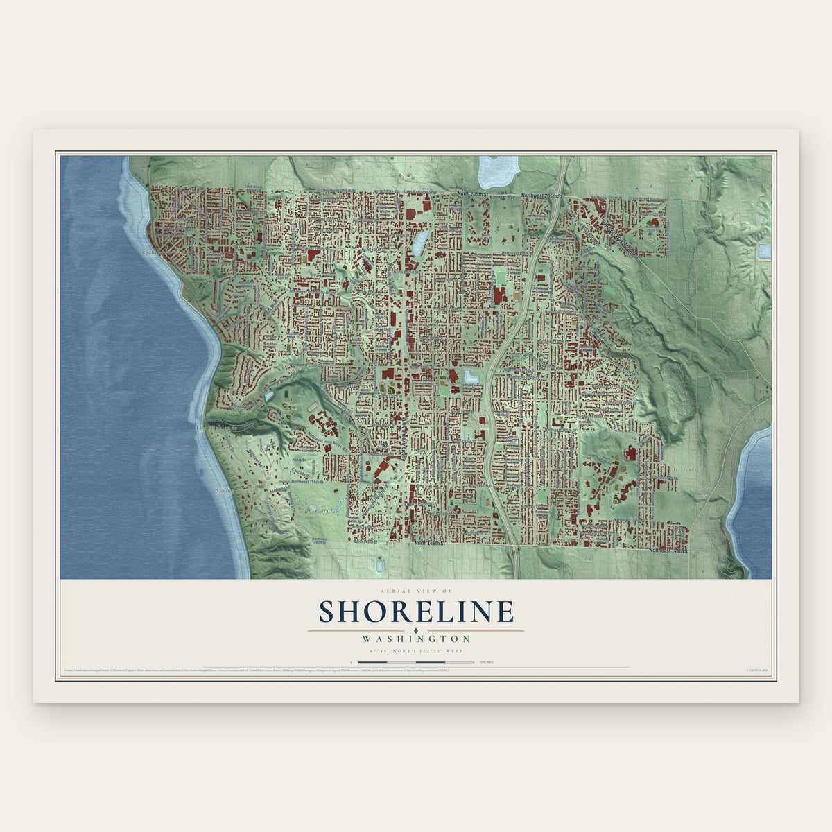 Shoreline, Washington map print, the full design