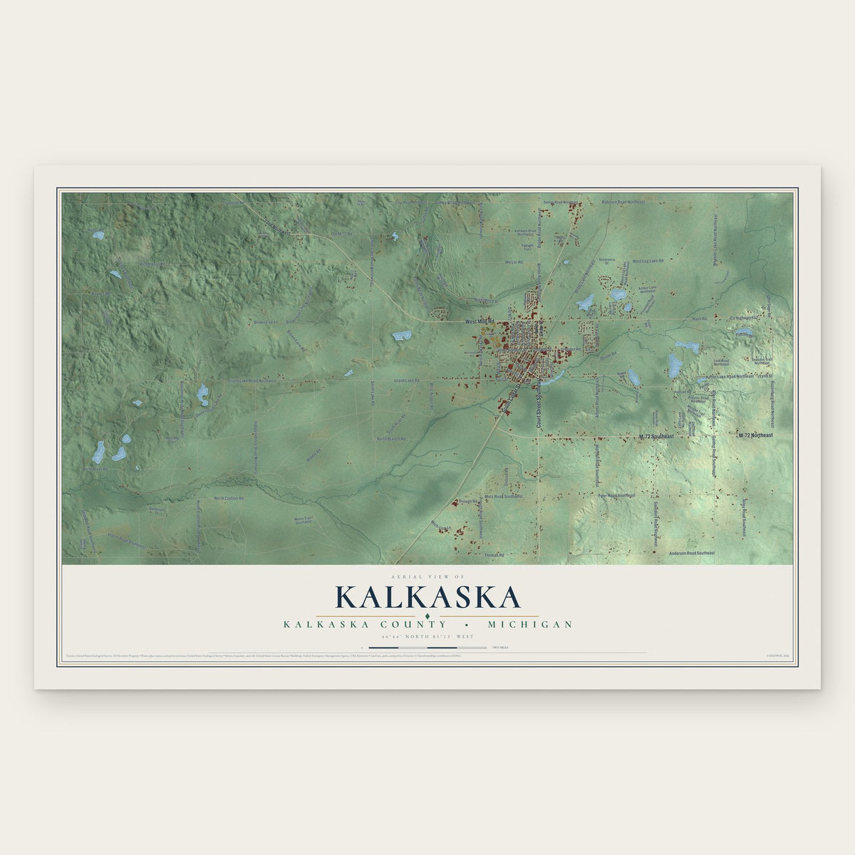 Kalkaska, Kalkaska County, Michigan map print, the full design