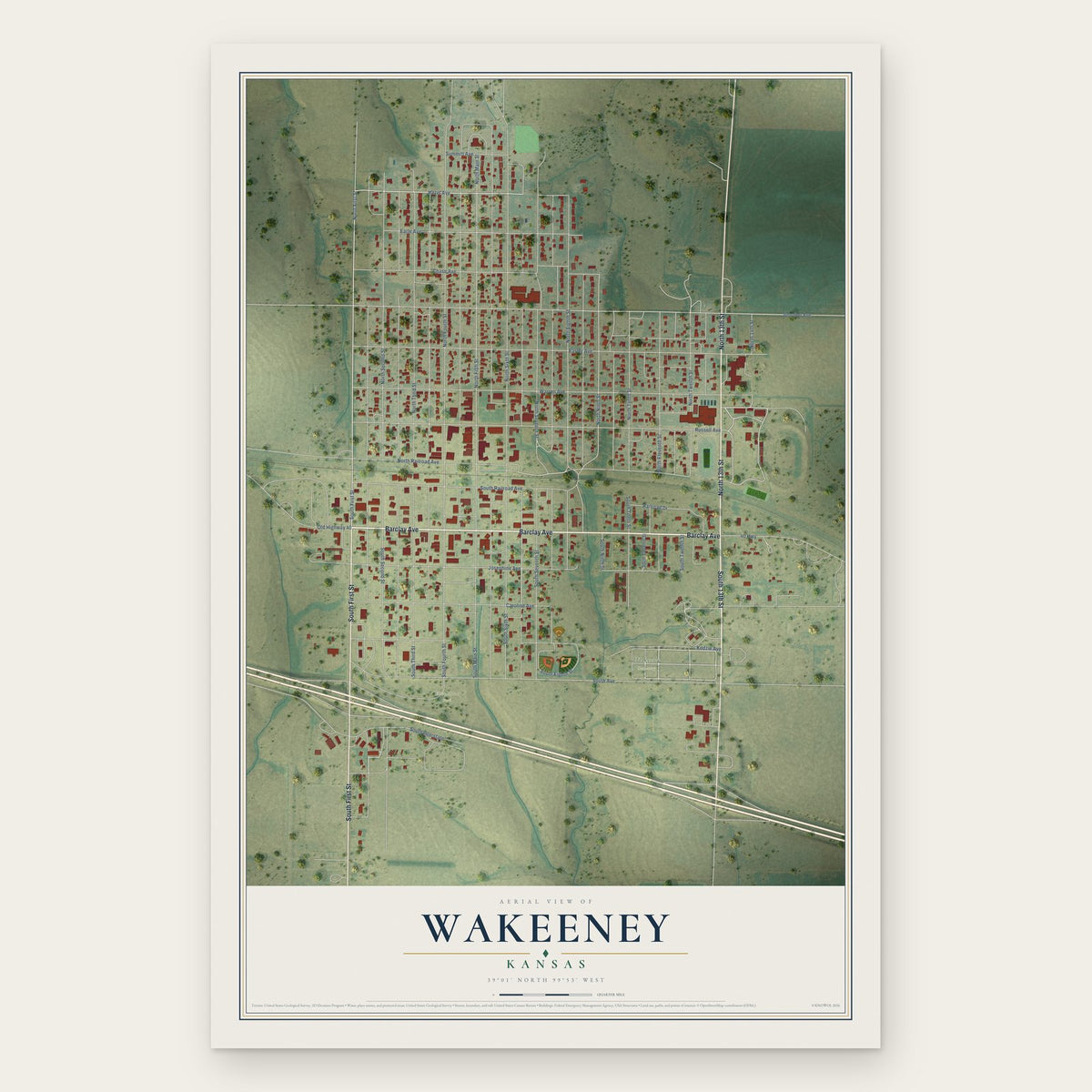 WaKeeney, Kansas map print, the full design