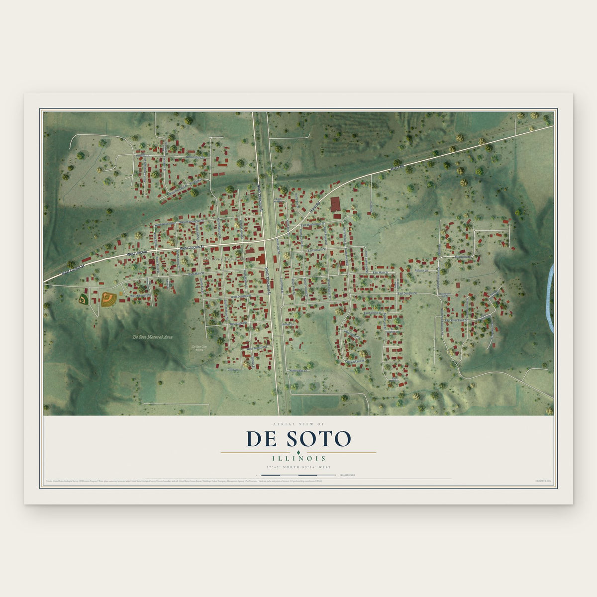 De Soto, Illinois map print, the full design