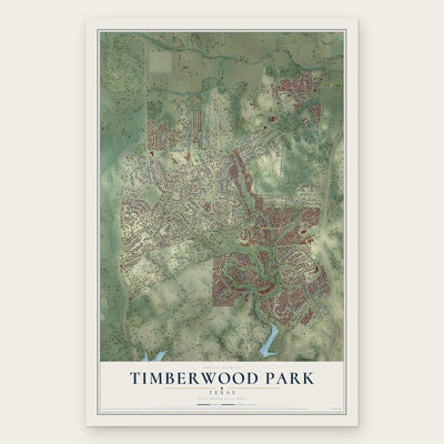 Timberwood Park, Texas map print, the full design