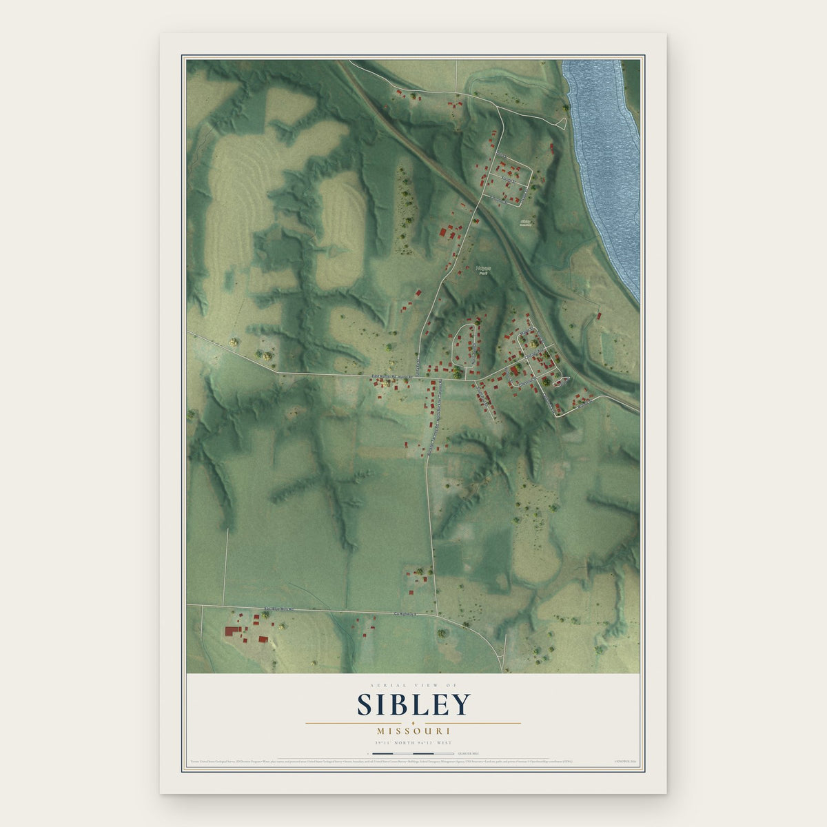Sibley, Missouri map print, the full design