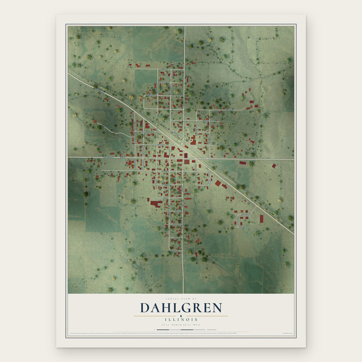 Dahlgren, Illinois map print, the full design
