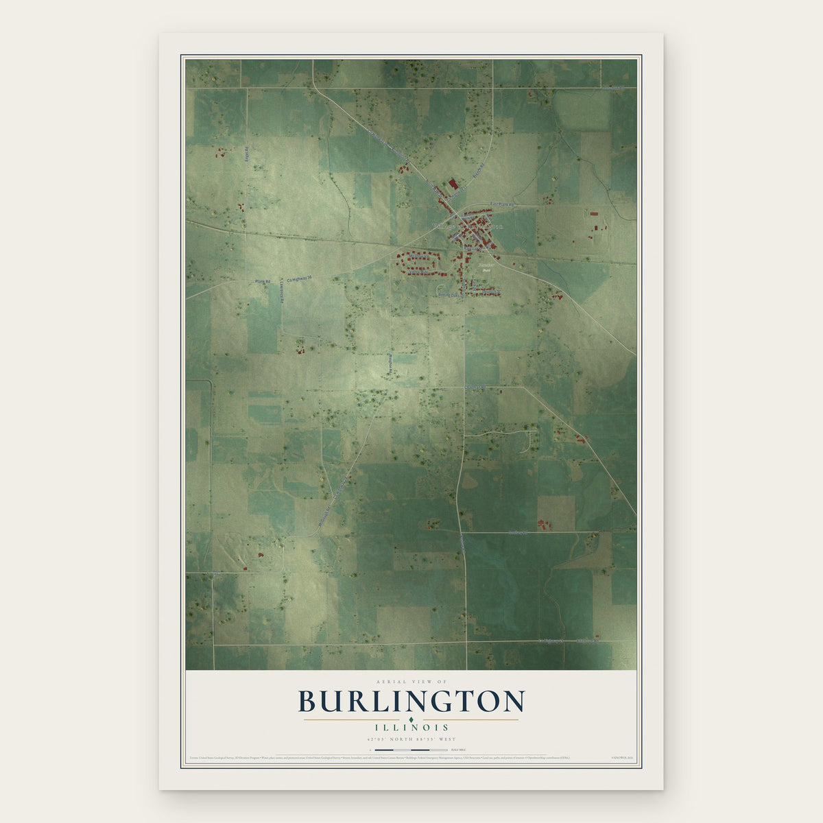 Burlington, Illinois map print, the full design