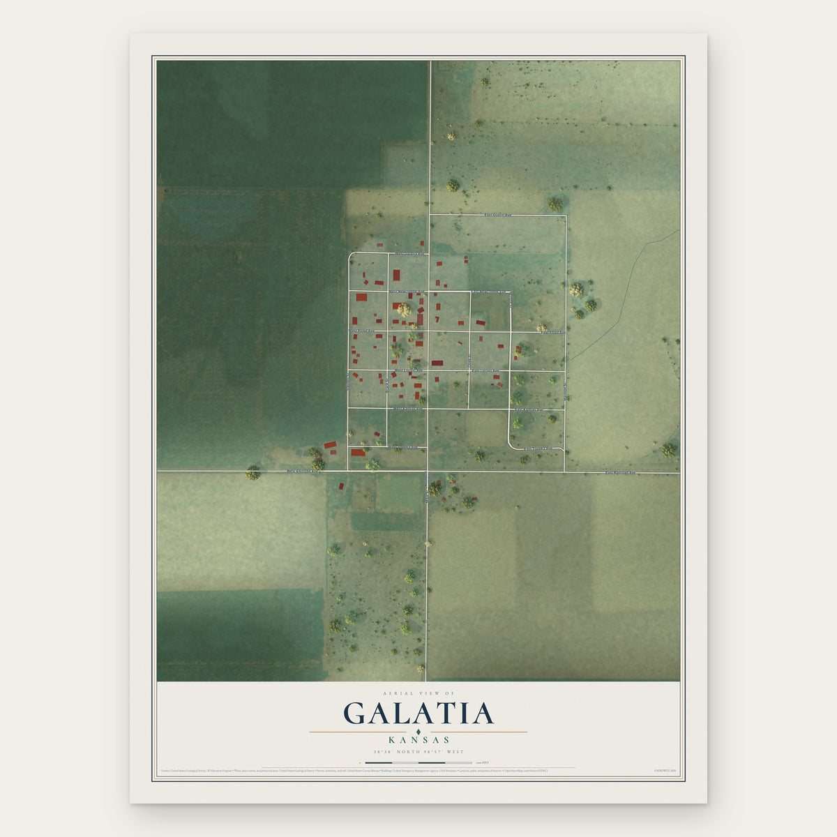 Galatia, Kansas map print, the full design