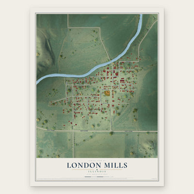 London Mills, Illinois map print, the full design