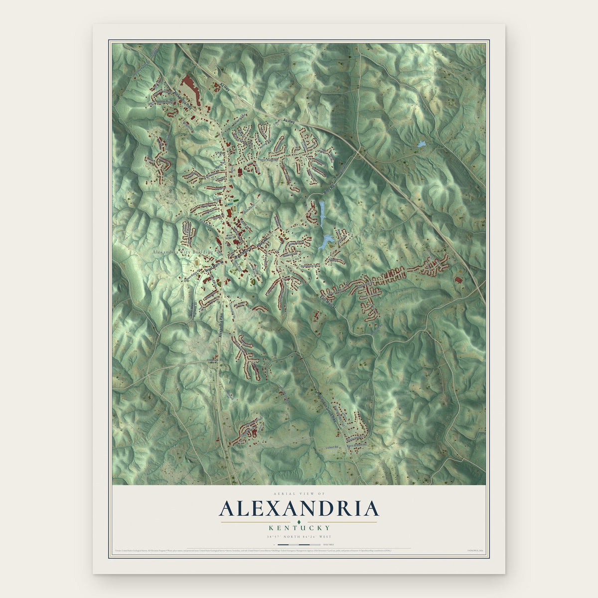 Alexandria, Kentucky map print, the full design