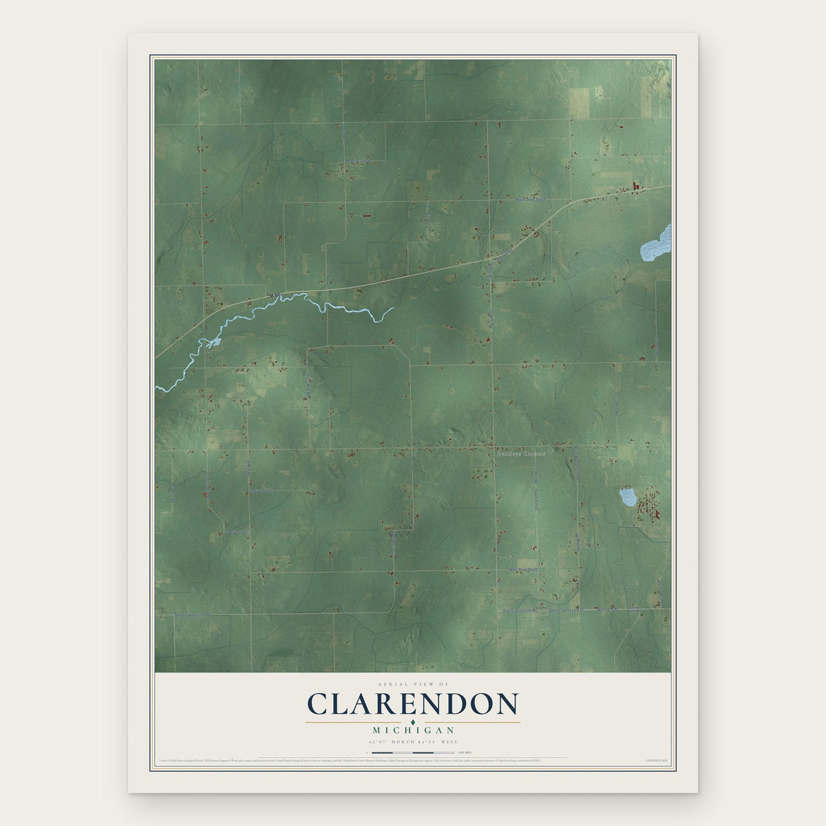 Clarendon, Michigan map print, the full design