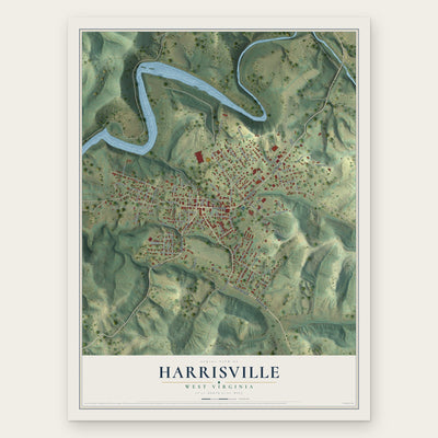 Harrisville, West Virginia map print, the full design