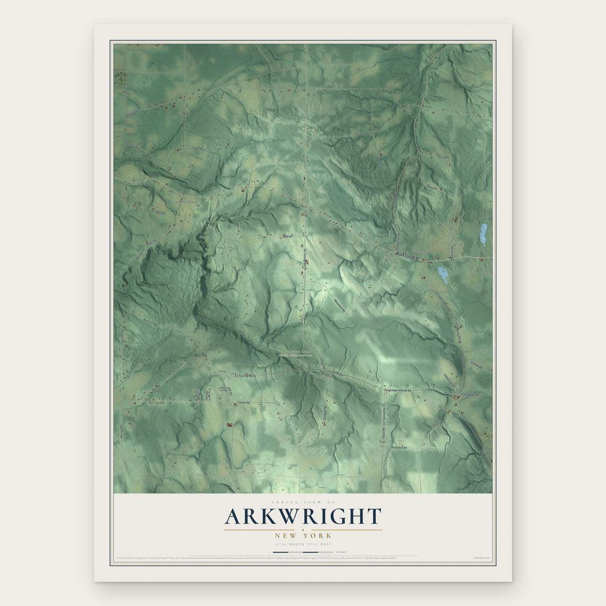 Arkwright, New York map print, the full design