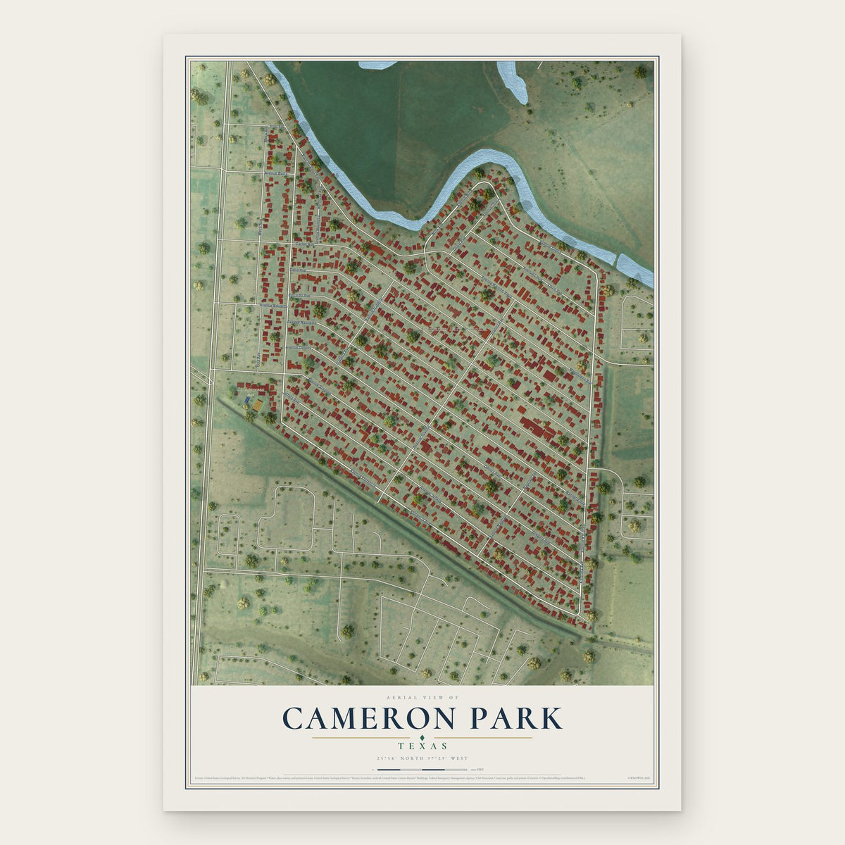 Cameron Park, Texas map print, the full design