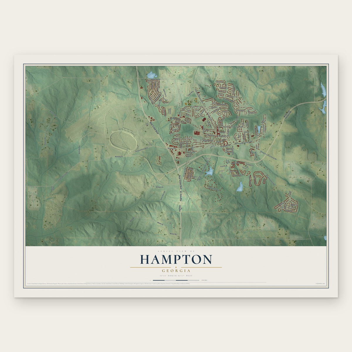 Hampton, Georgia map print, the full design