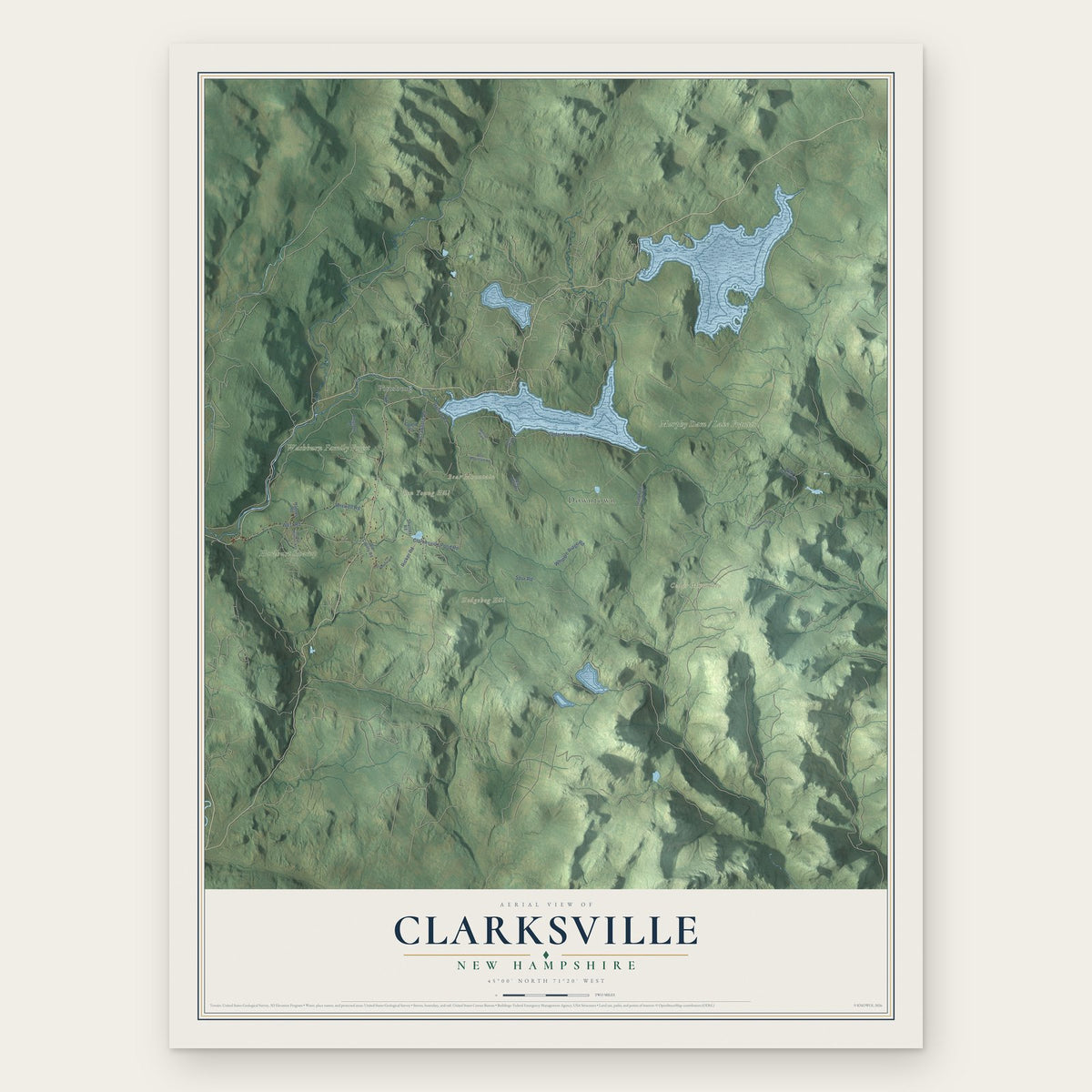 Clarksville, New Hampshire map print, the full design