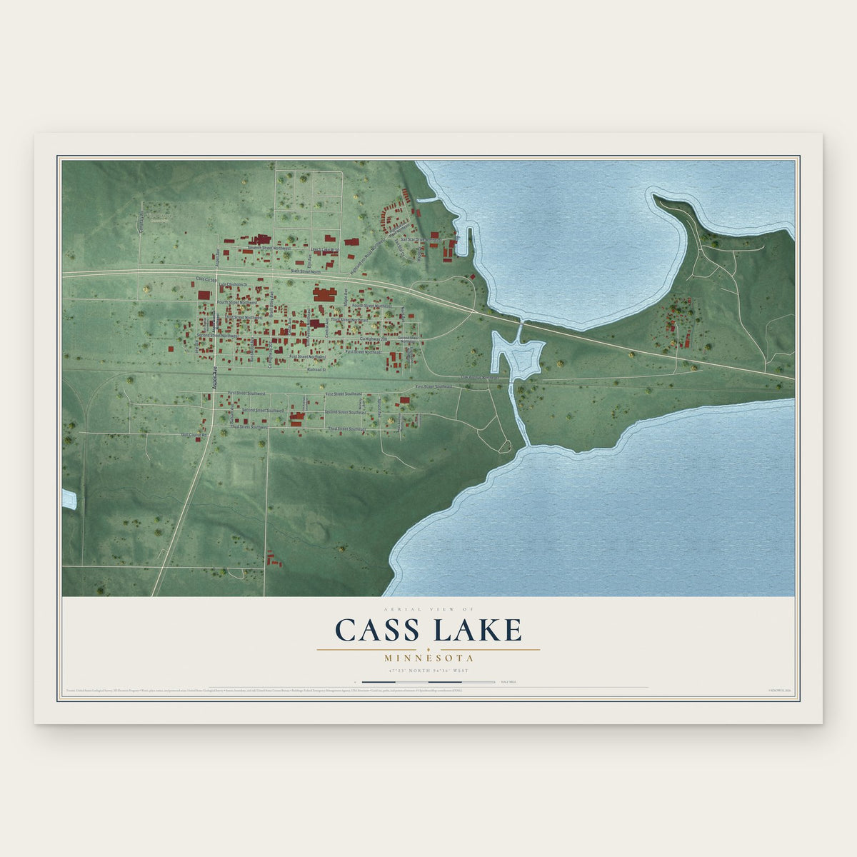 Cass Lake, Minnesota map print, the full design