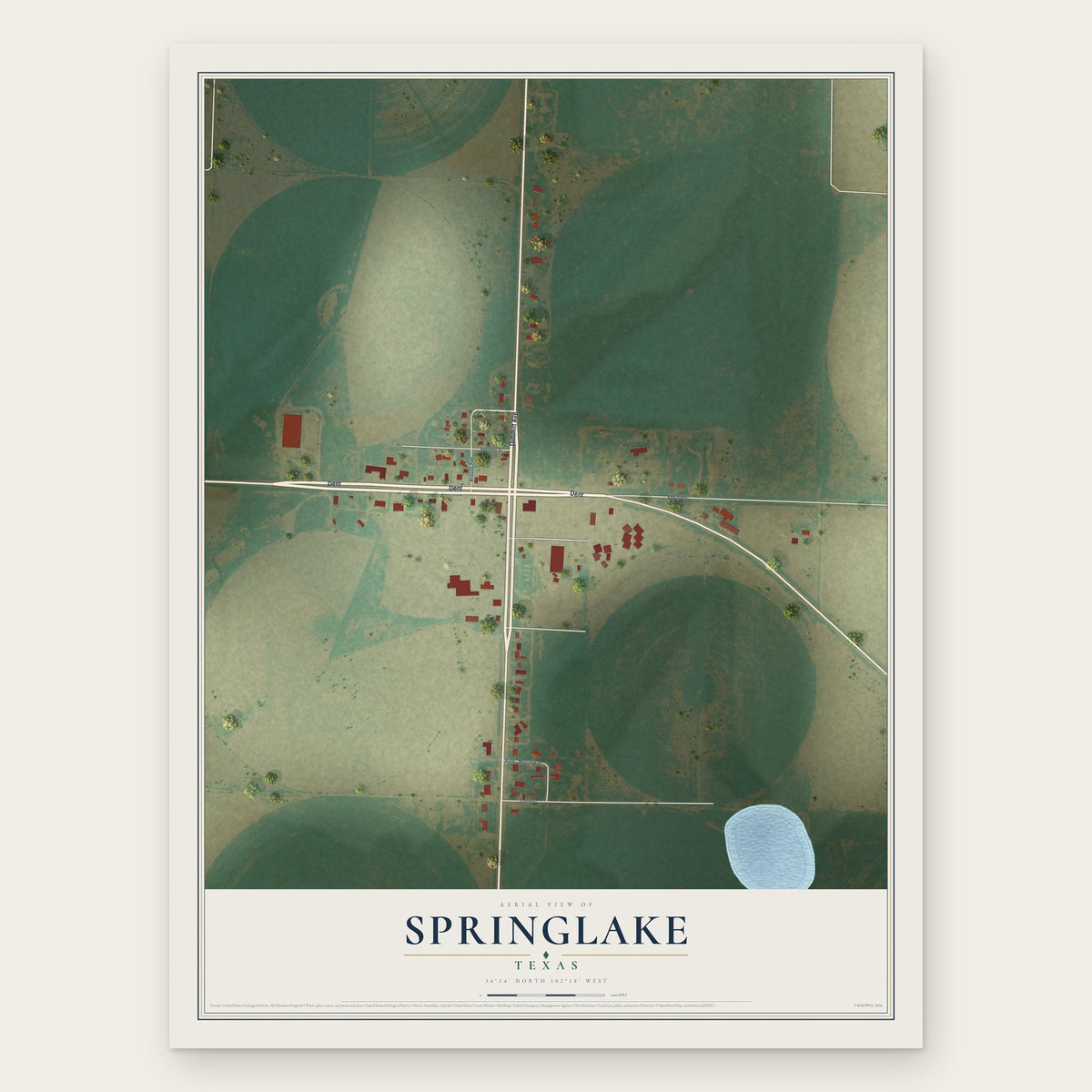 Springlake, Texas map print, the full design
