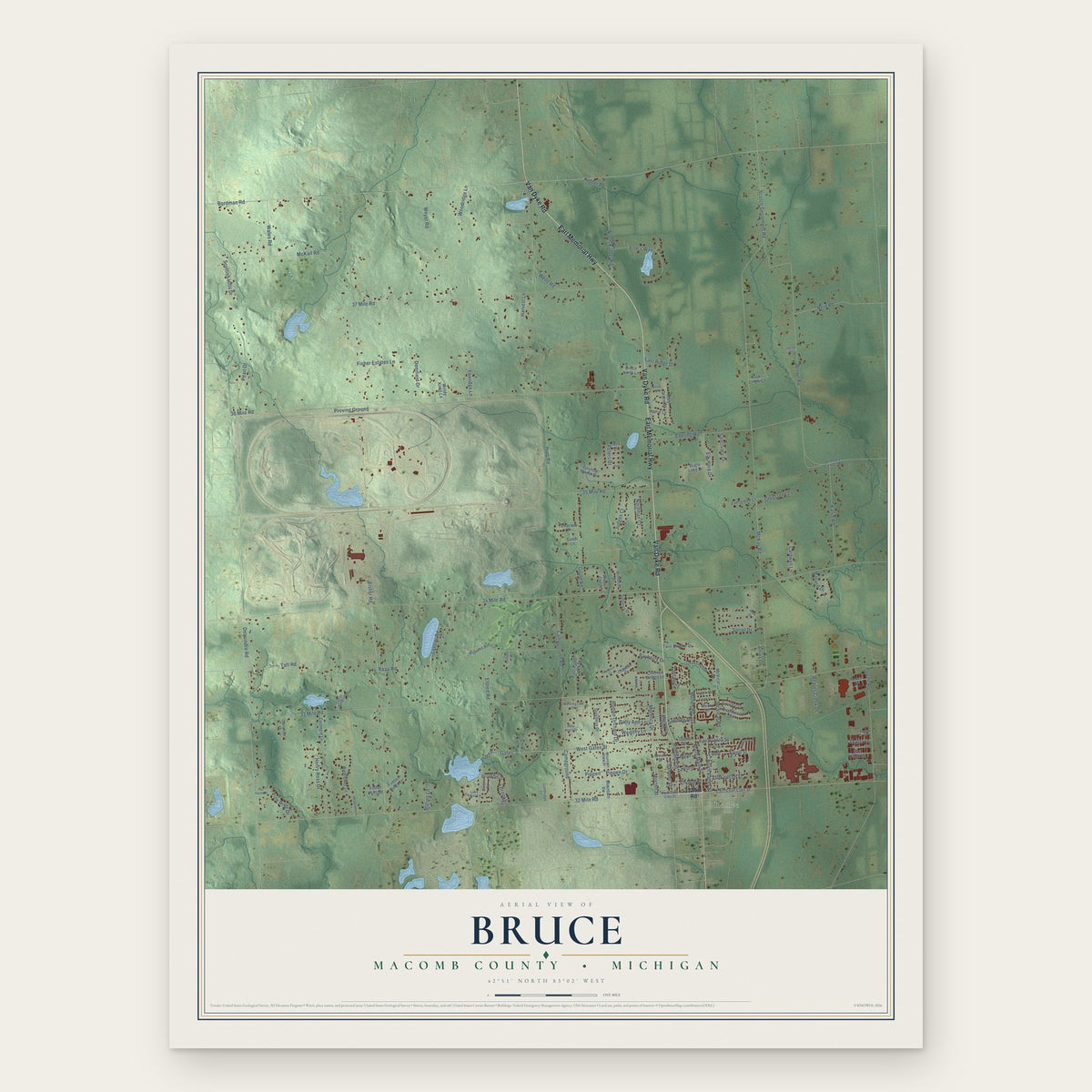 Bruce, Macomb County, Michigan map print, the full design