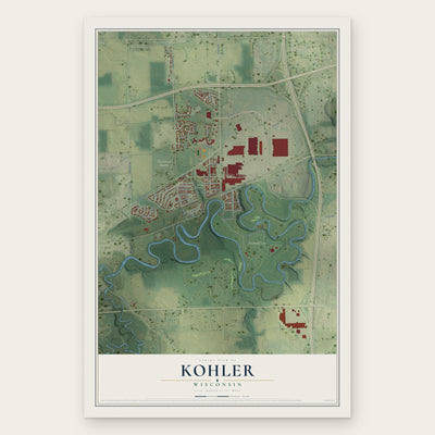Kohler, Wisconsin map print, the full design