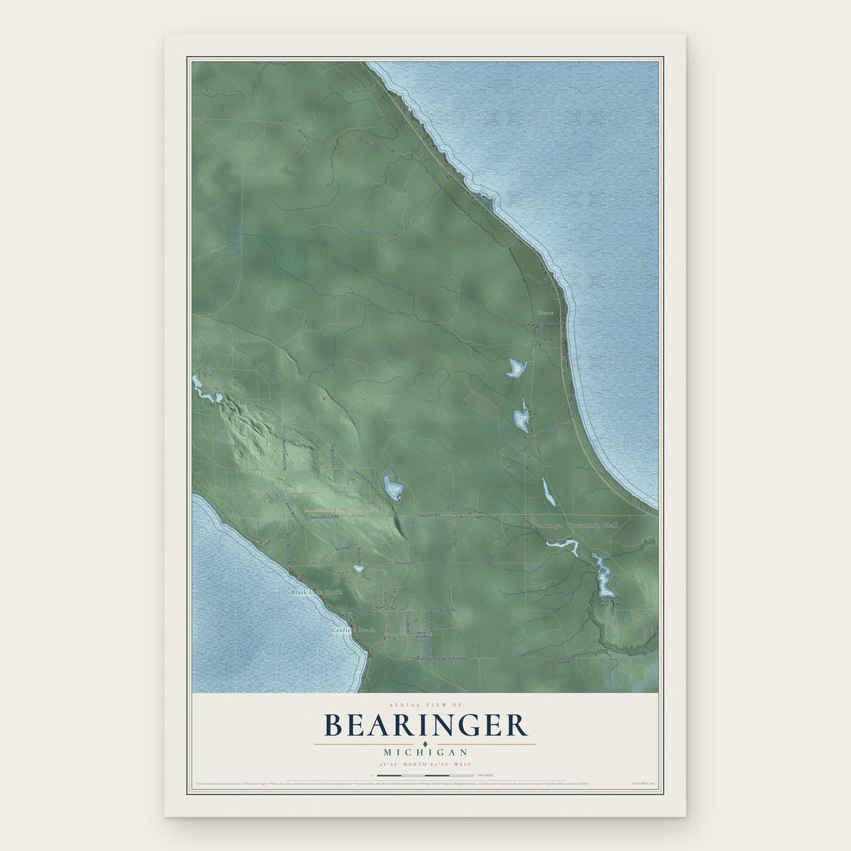 Bearinger, Michigan map print, the full design