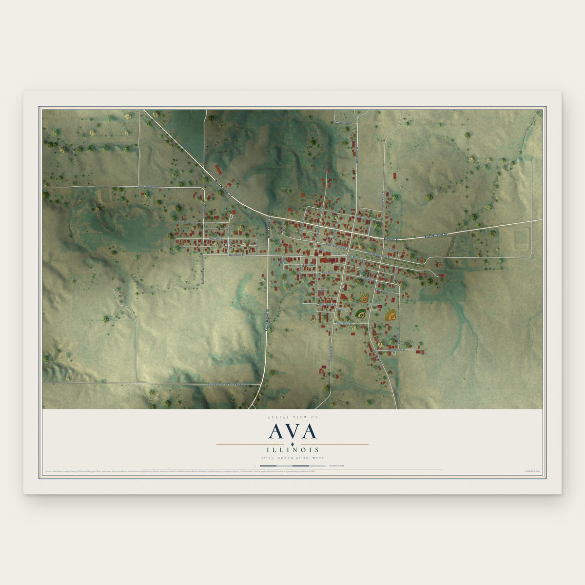 Ava, Illinois map print, the full design
