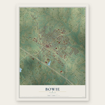 Bowie, Texas map print, the full design