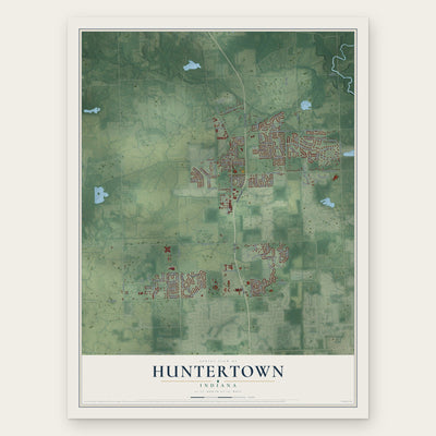 Huntertown, Indiana map print, the full design
