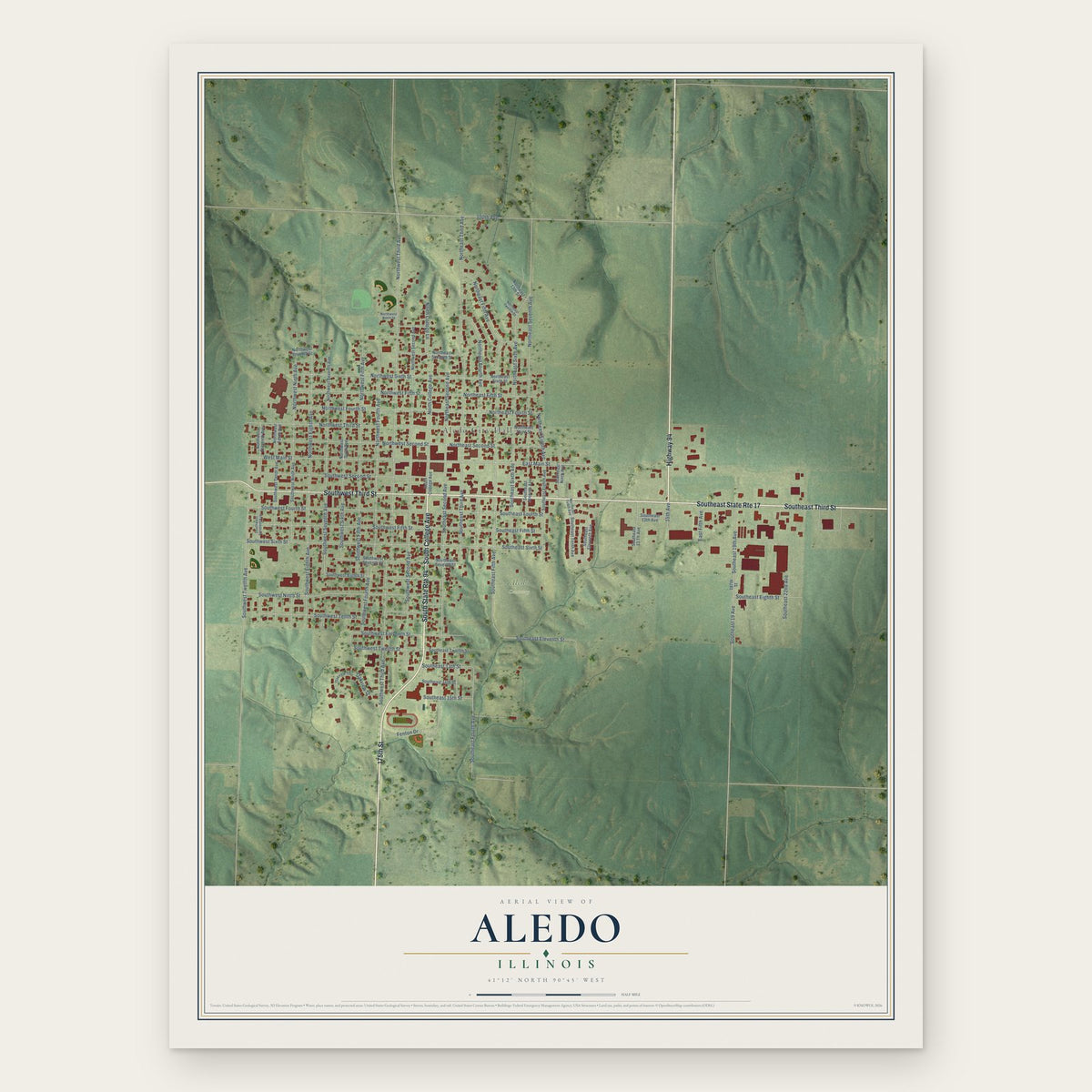 Aledo, Illinois map print, the full design