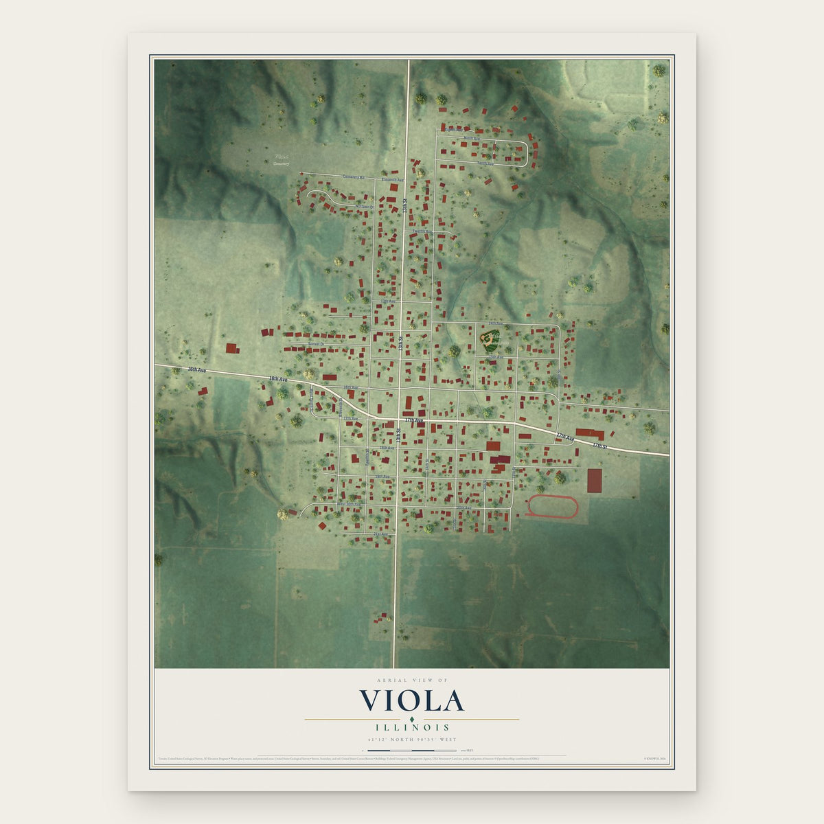 Viola, Illinois map print, the full design