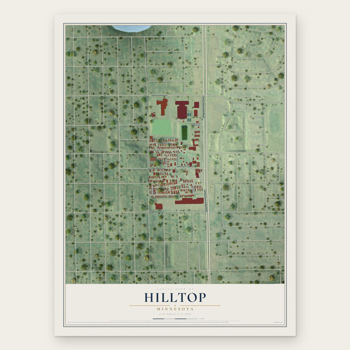 Hilltop, Minnesota map print, the full design