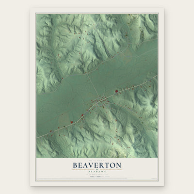 Beaverton, Alabama map print, the full design