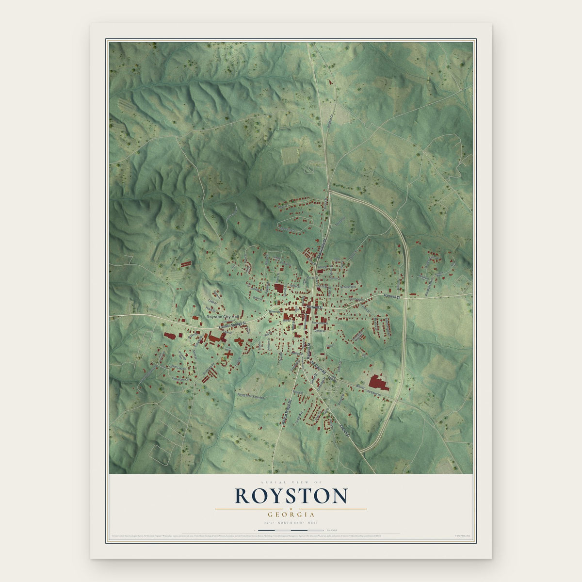 Royston, Georgia map print, the full design