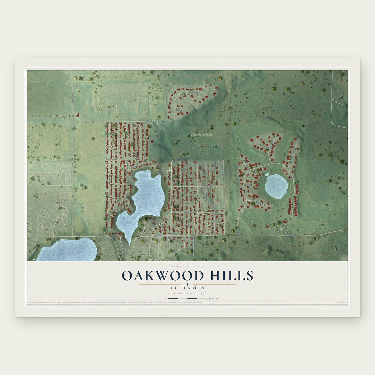 Oakwood Hills, Illinois map print, the full design