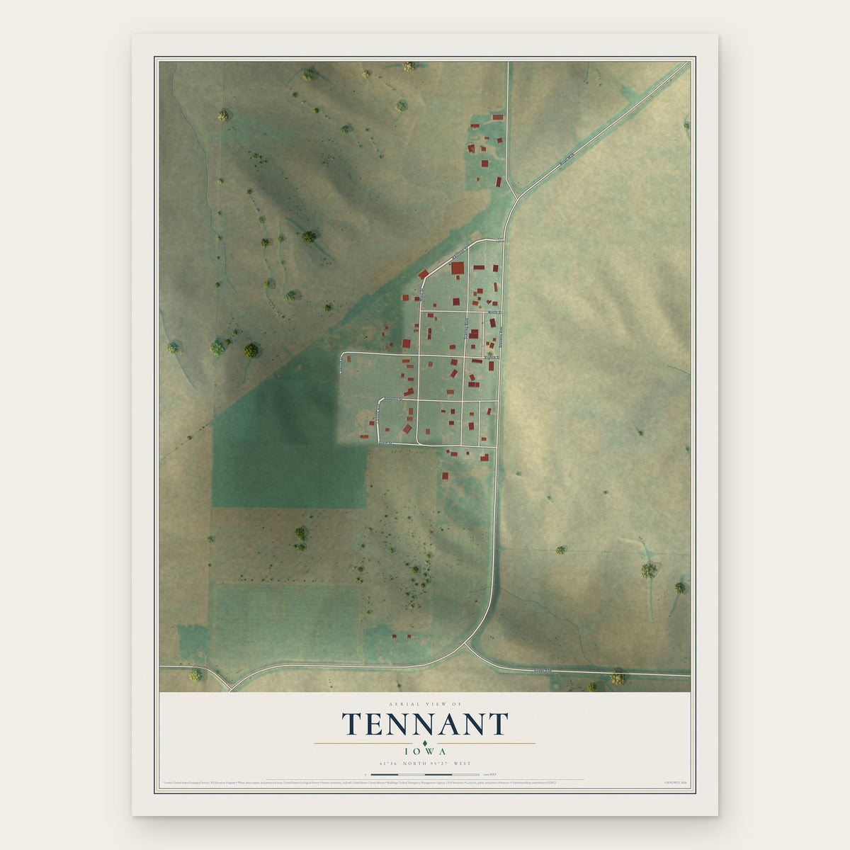 Tennant, Iowa map print, the full design