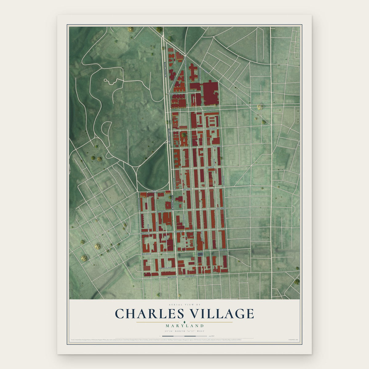 Charles Village, Maryland map print, the full design
