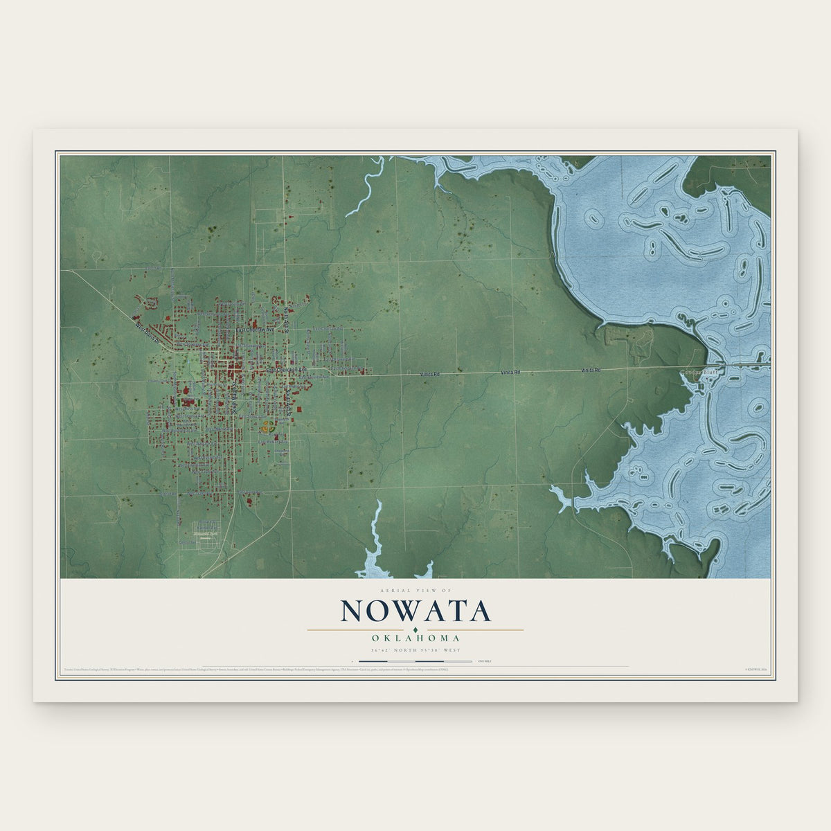 Nowata, Oklahoma map print, the full design