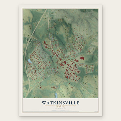 Watkinsville, Georgia map print, the full design