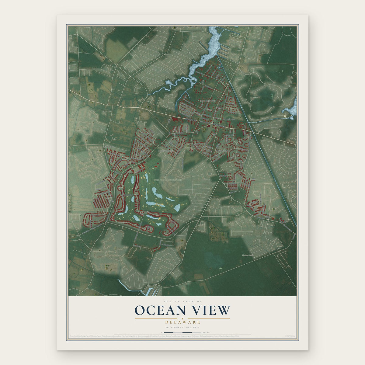 Ocean View, Delaware map print, the full design